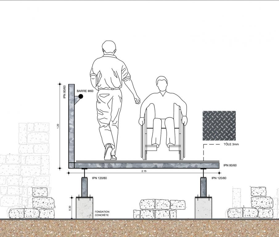 Ramp in section - route over the archaeological site